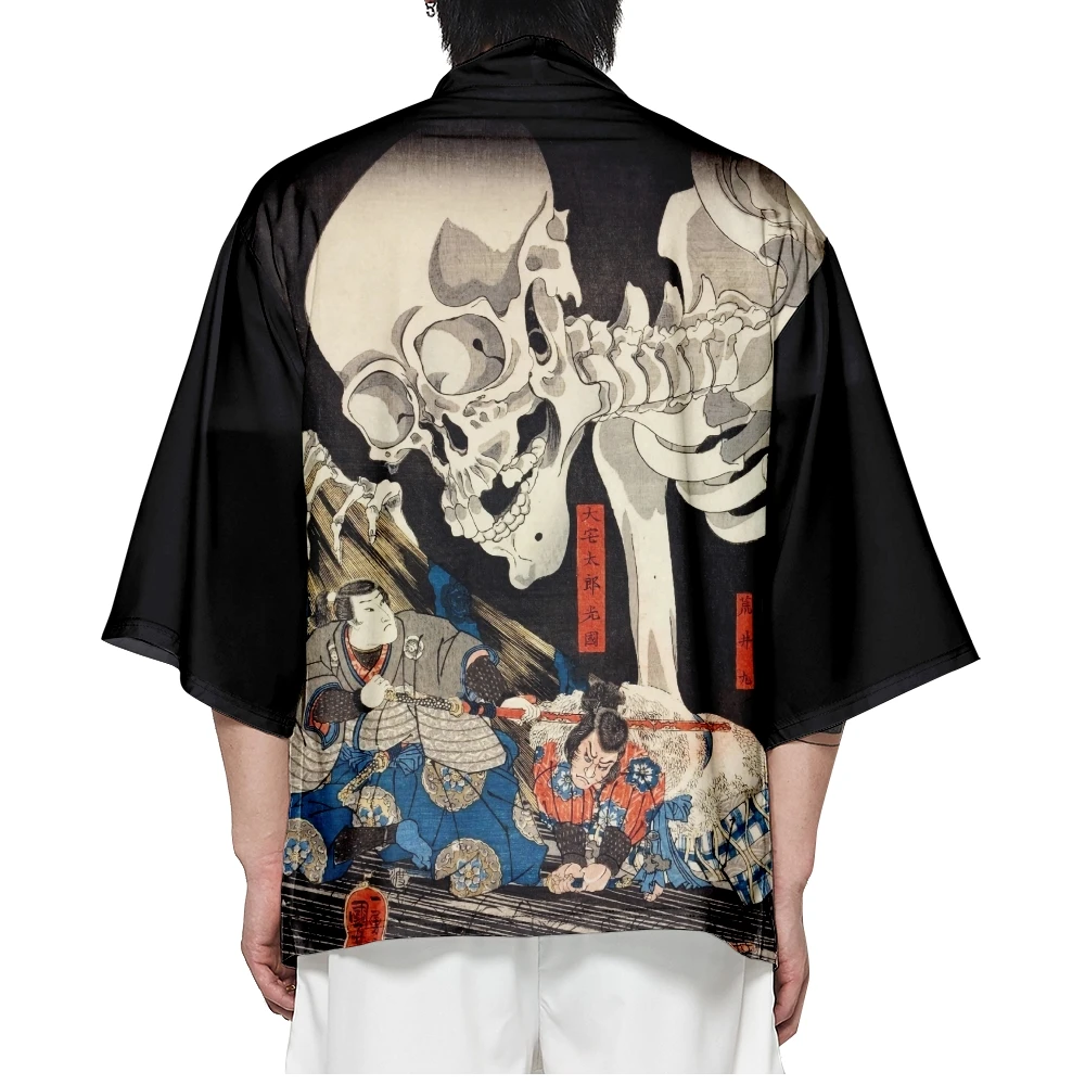 Vintage japonés Ukiyo-e estampado Kimono ropa de calle hombres mujeres Haori Harajuku tradicional Yukata