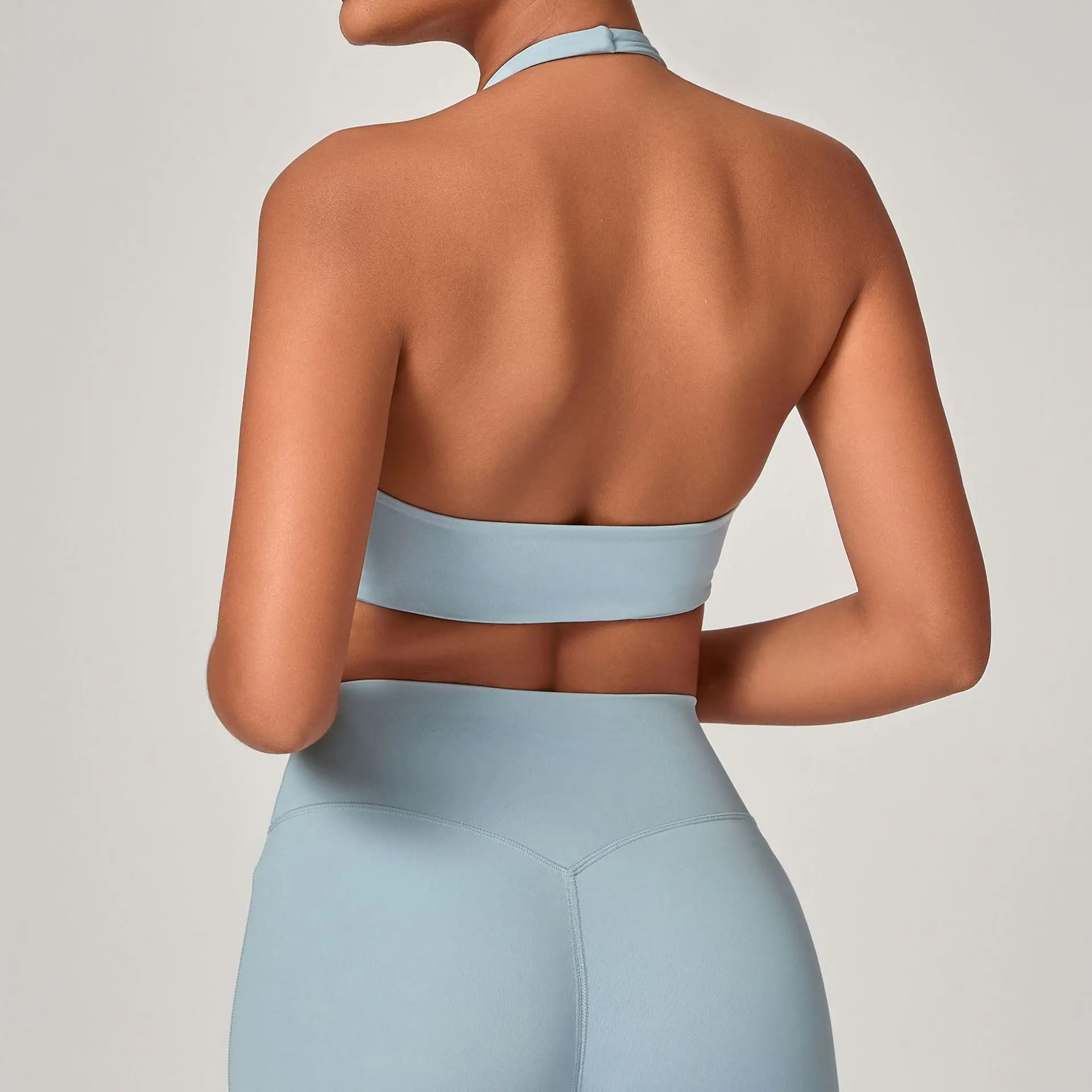 Ningyu Sports Breathable Hanging Neck Bra Sports Underwear Bra Open Back Fitness Yoga Bras Quick Dry Women Workout Gym Crop Top