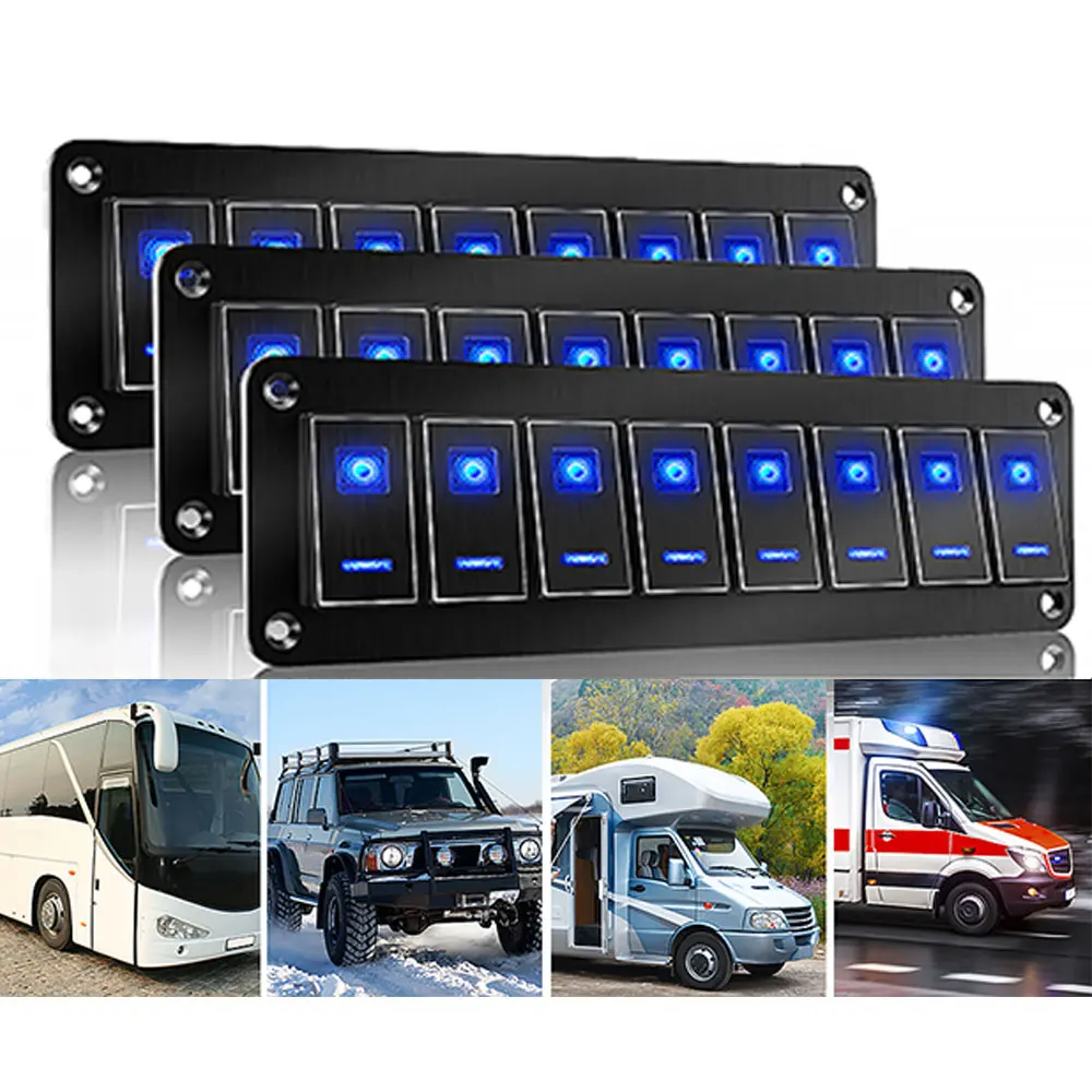 2/3/4/6/8 Gang Metal LED Rocker Switch Panel With DIY Sticker Waterpoof ON-OFF Swith For Car Truck Caravan RV Camper Marine 12V