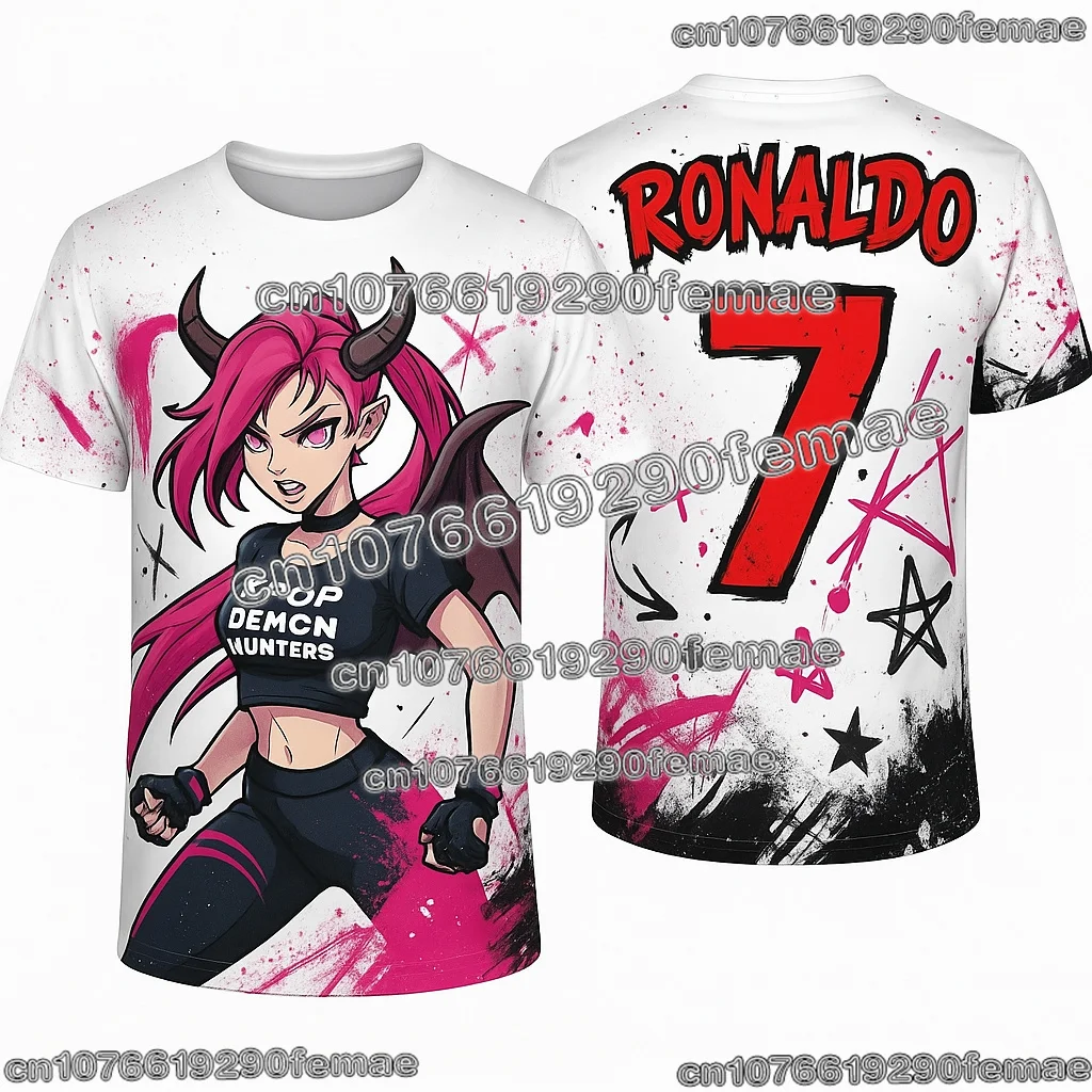 جديد رونالدو ثلاثية الأبعاد مطبوعة الكرتون أنيمي تي شيرت الاطفال الكبار كرة القدم كرة القدم مروحة الطبعة التدريب جيرسي ملابس رياضية مريحة #2