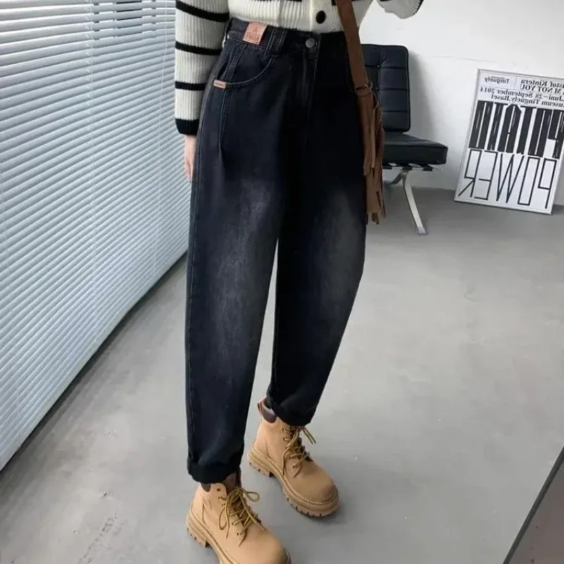 Calças de cowboy para mulher cintura alta tiro harem calças loosefit jeans feminino estiramento 2025 moda coreano boa qualidade barato emo