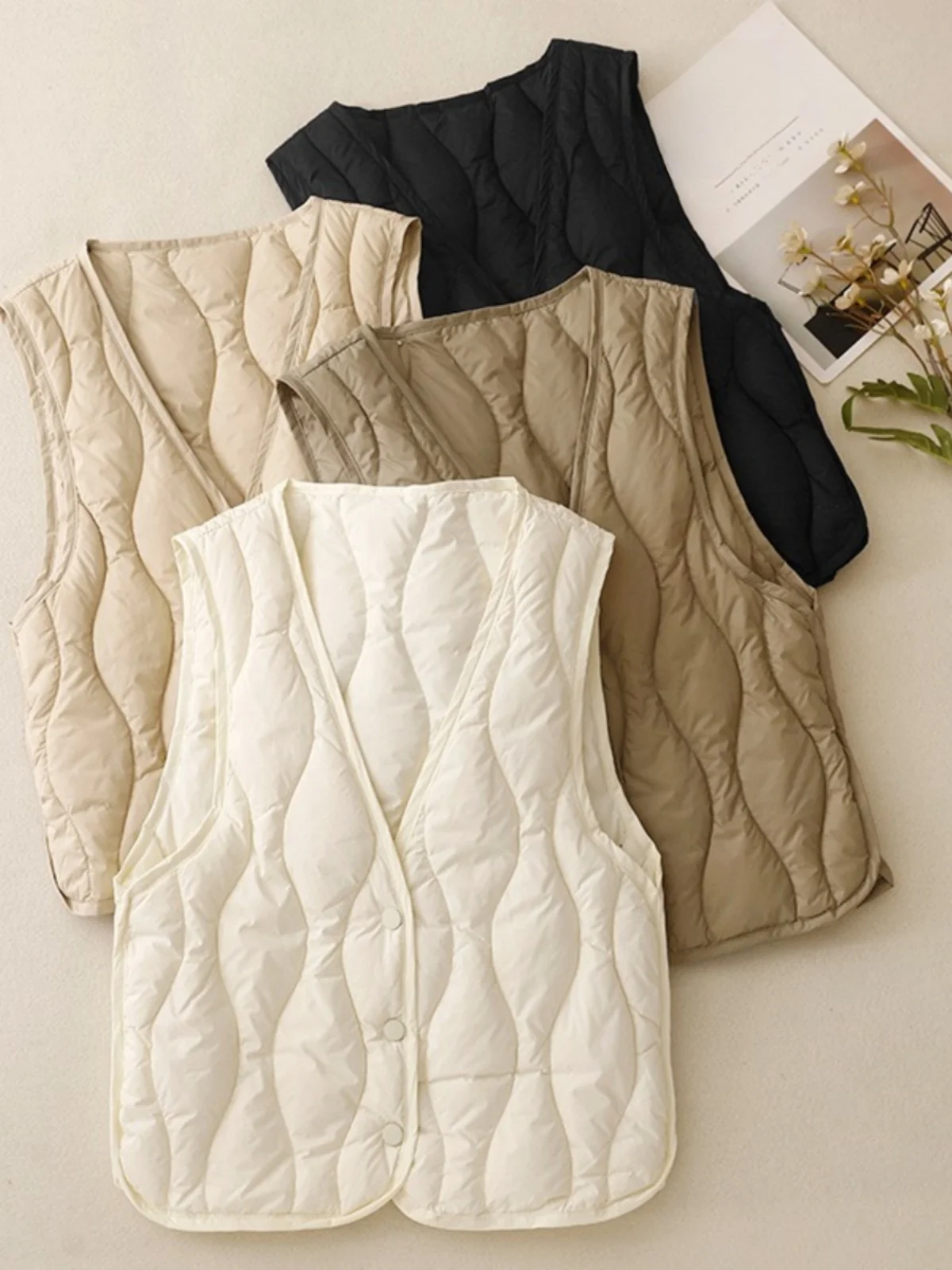 

Women's Lightweight Thiened Cotton Vest 2024 Winter Inner Wear Faux Fur Warm oulder Pad Jaet Top V-ne Button Sle