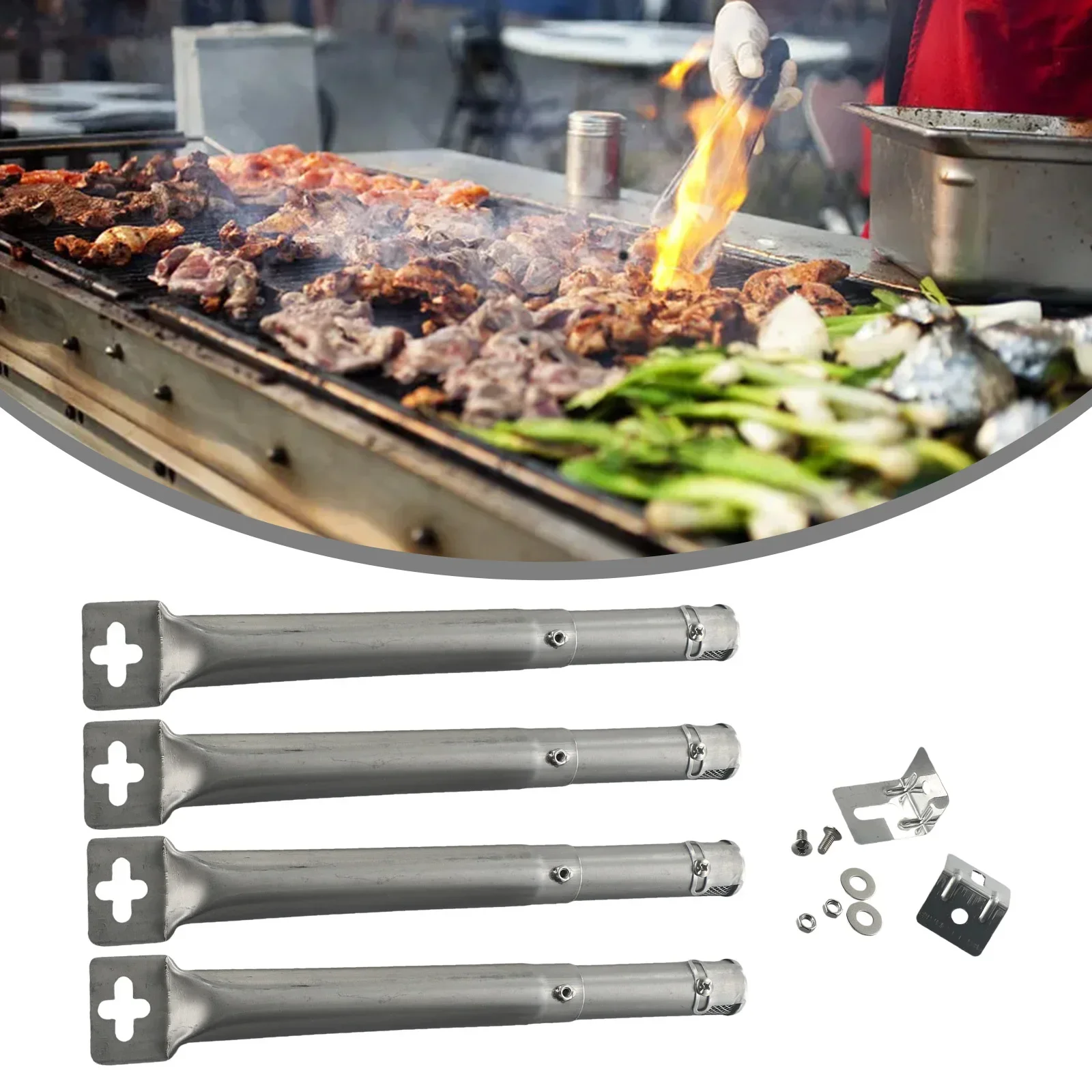 Queimadores de Tubo Pesado Ajustáveis em Aço Inoxidável, Acessório para Churrasco, Substituição Prática Fumantes, Prata, 25.4mm