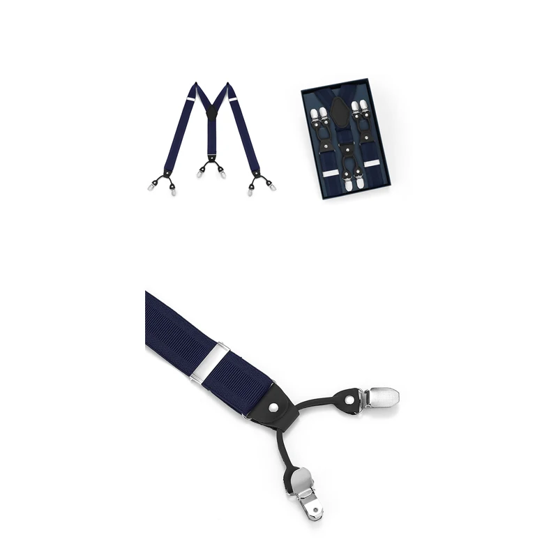 ชุดสูทสไตล์อังกฤษสำหรับผู้ชายแบบย้อนยุค กางเกงคุณภาพสูงกันหล่น สายเอี๊ยมหนังสีขาวบริสุทธิ์แบบหกคลิปกันลื่น