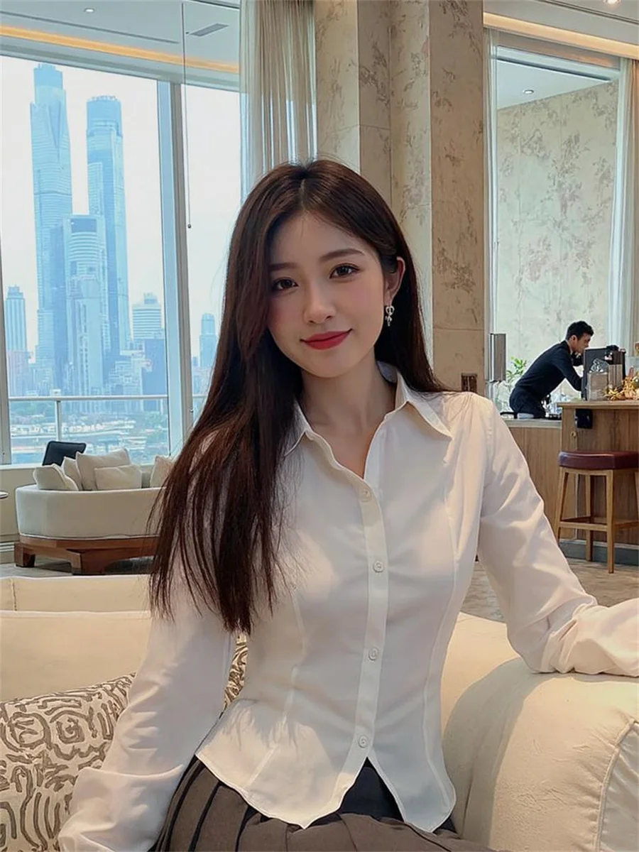 

Shirts Women Slim Fit Chic Bandage All-match JK Daily Preppy Style Ins Solid Casual Temper Students Young Spring Clothing Cozy