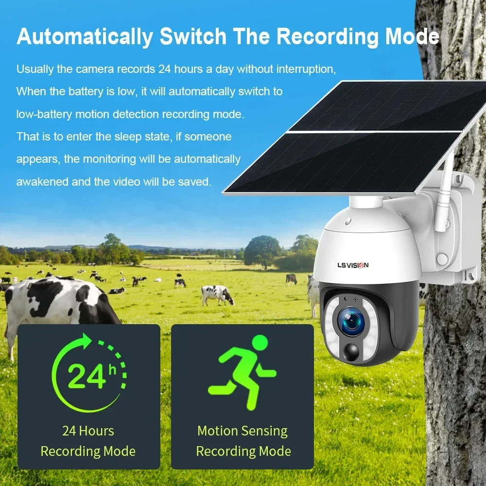 LS VISION 8MP 24/7 Hours Recording Solar Camera 4K 4G 20X Optical Zoom WiFi PTZ Auto Tracking CCTV Cameras with 20W Solar Panel