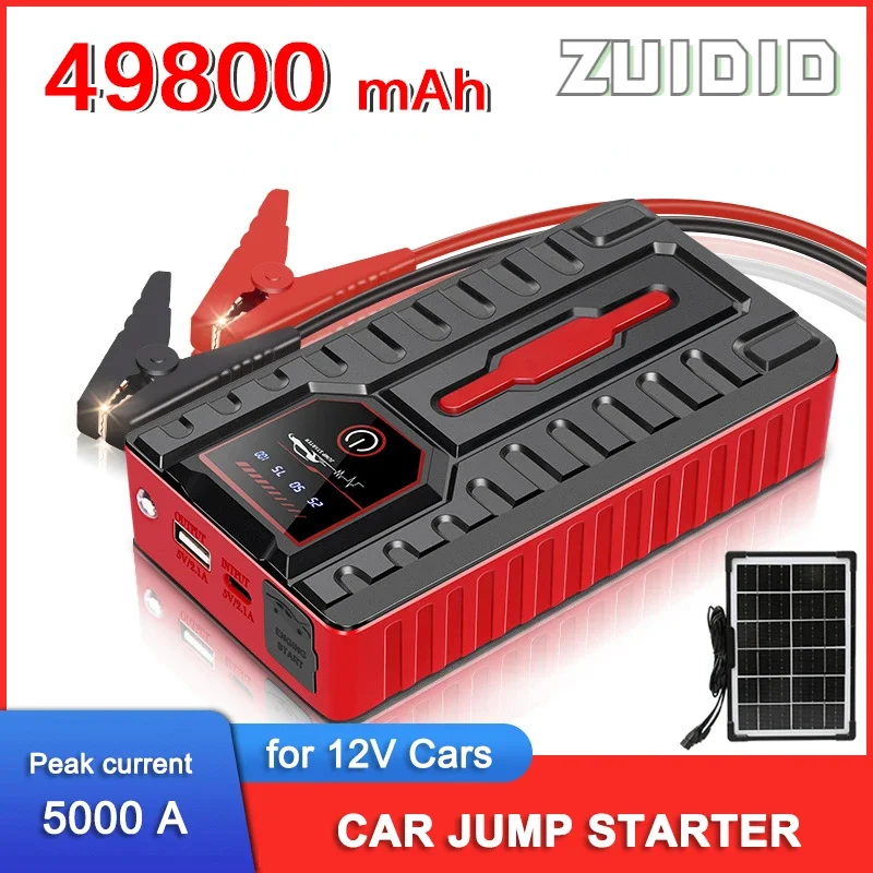 

49800mAh Car Jumper Starter With Solar Panels Portable Power Bank Battery Booster Charger Starting Device for 12V Petrol Diesel