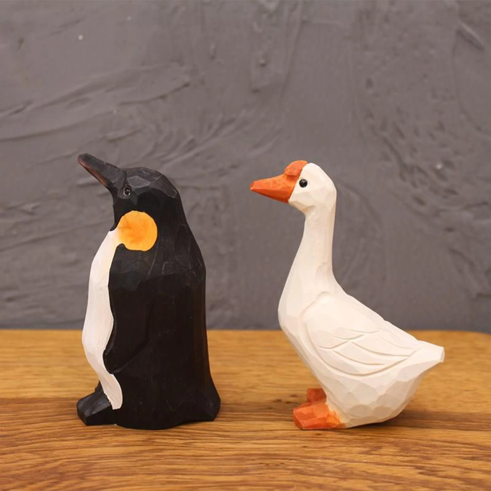 White Goose Wood Statue Penguin Figure Lovers Holiday Gift Handmade Natural Craft Toys Desktop Home Decoration Creative Statue