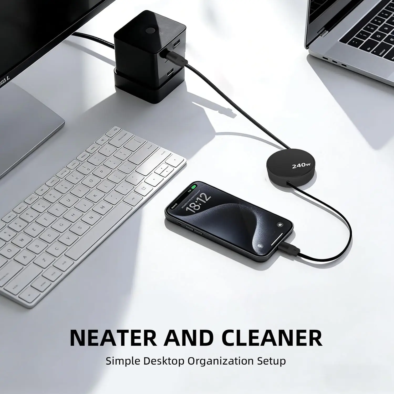 240W Retractable USB C Cable, Fast Charging Data Sync Type C Cord for IPhone Pro Max Galaxy S25 S24 IPad Pro Air MacBook 1m