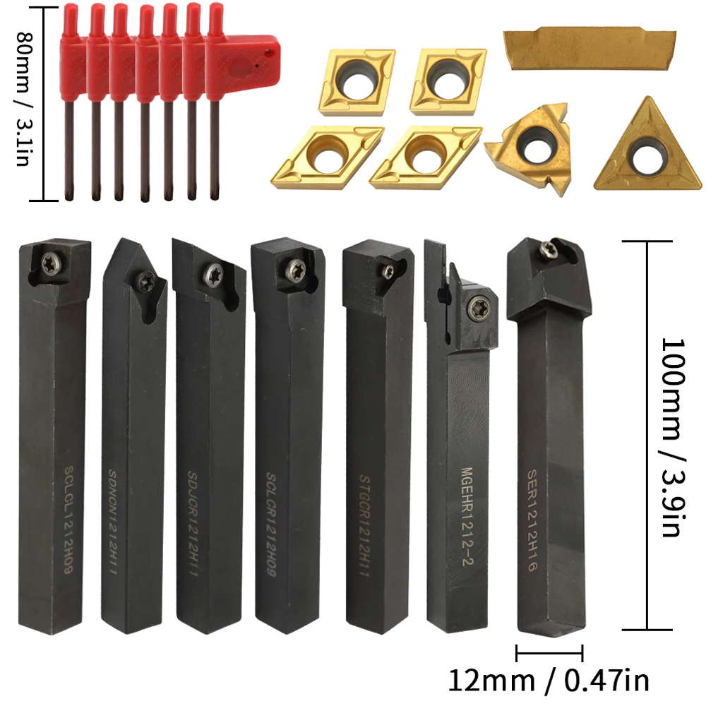 8mm 10mm 12mm 16mm Shank Lathe Turning Tool Holder Boring Bar Lathe Tool Lathe Cutter CNC Metal Turning Rod Holders and Inserts