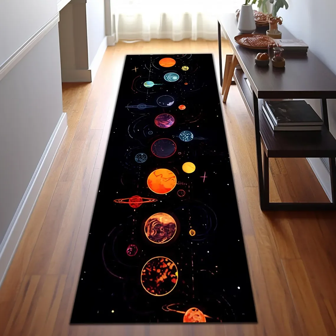 Solar System Rug, Runner Rug, Hallway or Entryway Rug, Space Themed Floor Mat, Unique Outer Space Planets Rug