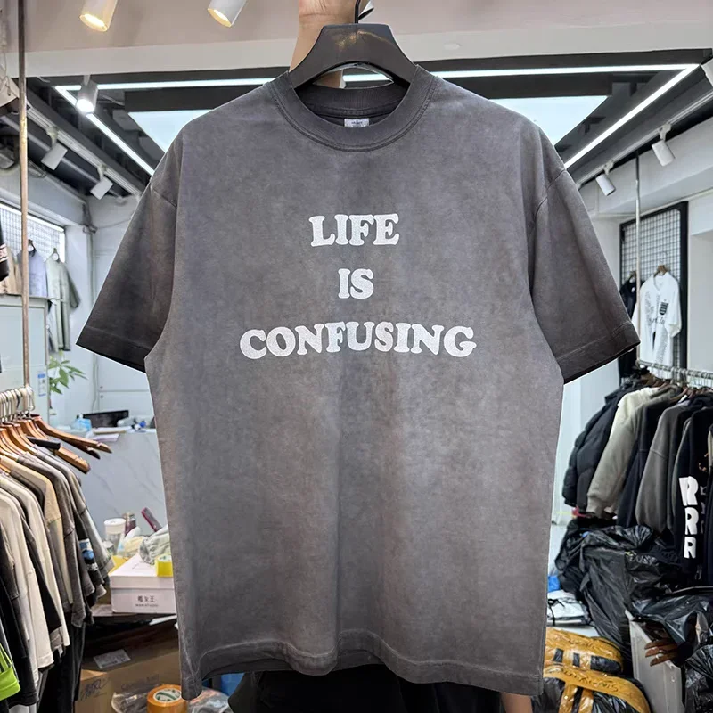 

Washed to make old letters slogans T Shirt Men Women Oversized T-shirt Top Tees