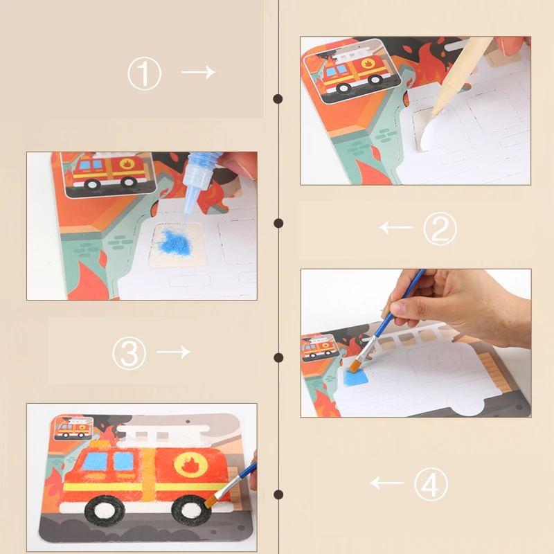 ทําด้วยมือ DIY สร้างสรรค์ภาพวาดทรายเด็กที่มีสีสันทราย Graffiti ของเล่นเพื่อการศึกษาวาดสีเกมไม้กล่อง