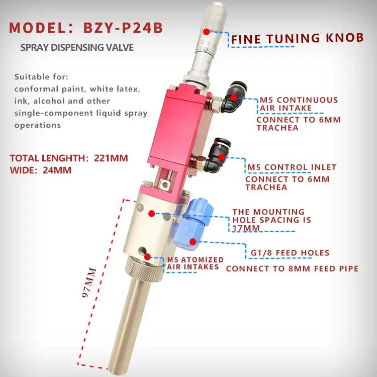 BZY-P24B Pneumatic High frequency spray dispensing valve For Conformal Coating