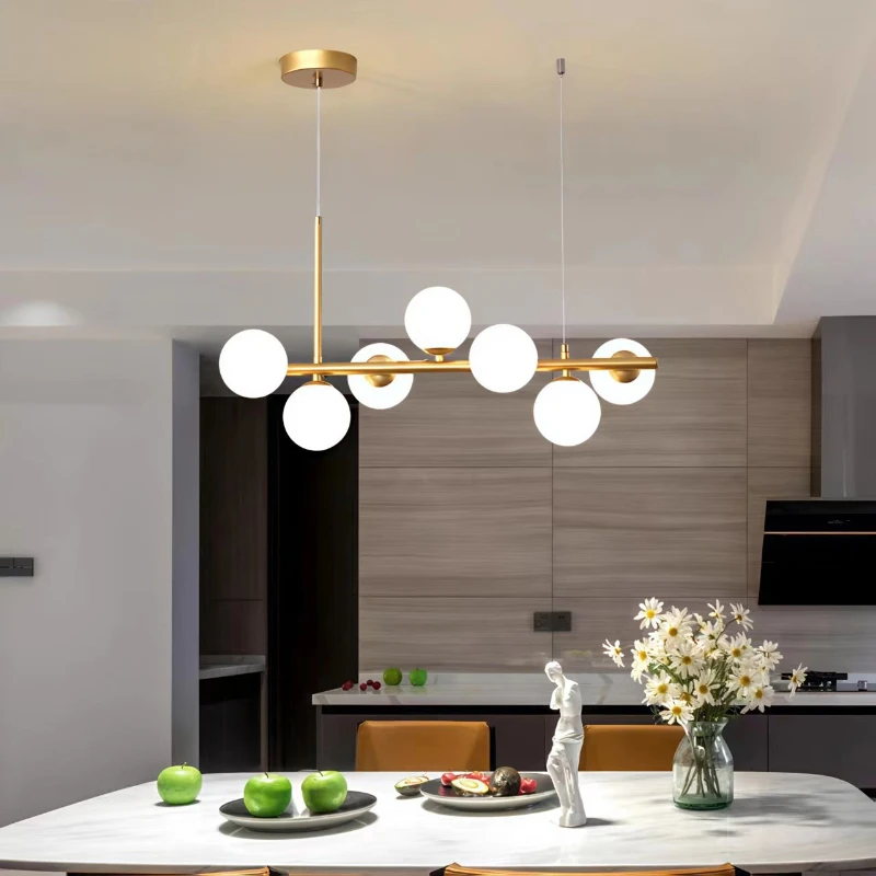 Nordic LED Bubble Glass Chandelier Minimalist Magic Bean Retro Ceiling Light Dining Room Pendant Lamp