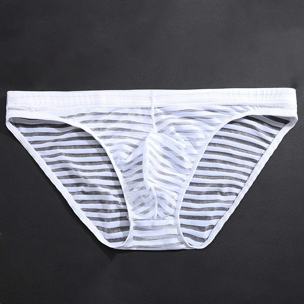 Fashion New Trendy Underwear Striped Boxer Briefs Mesh Pouch Transparent Ultra-thin Underwear G-string Knickers