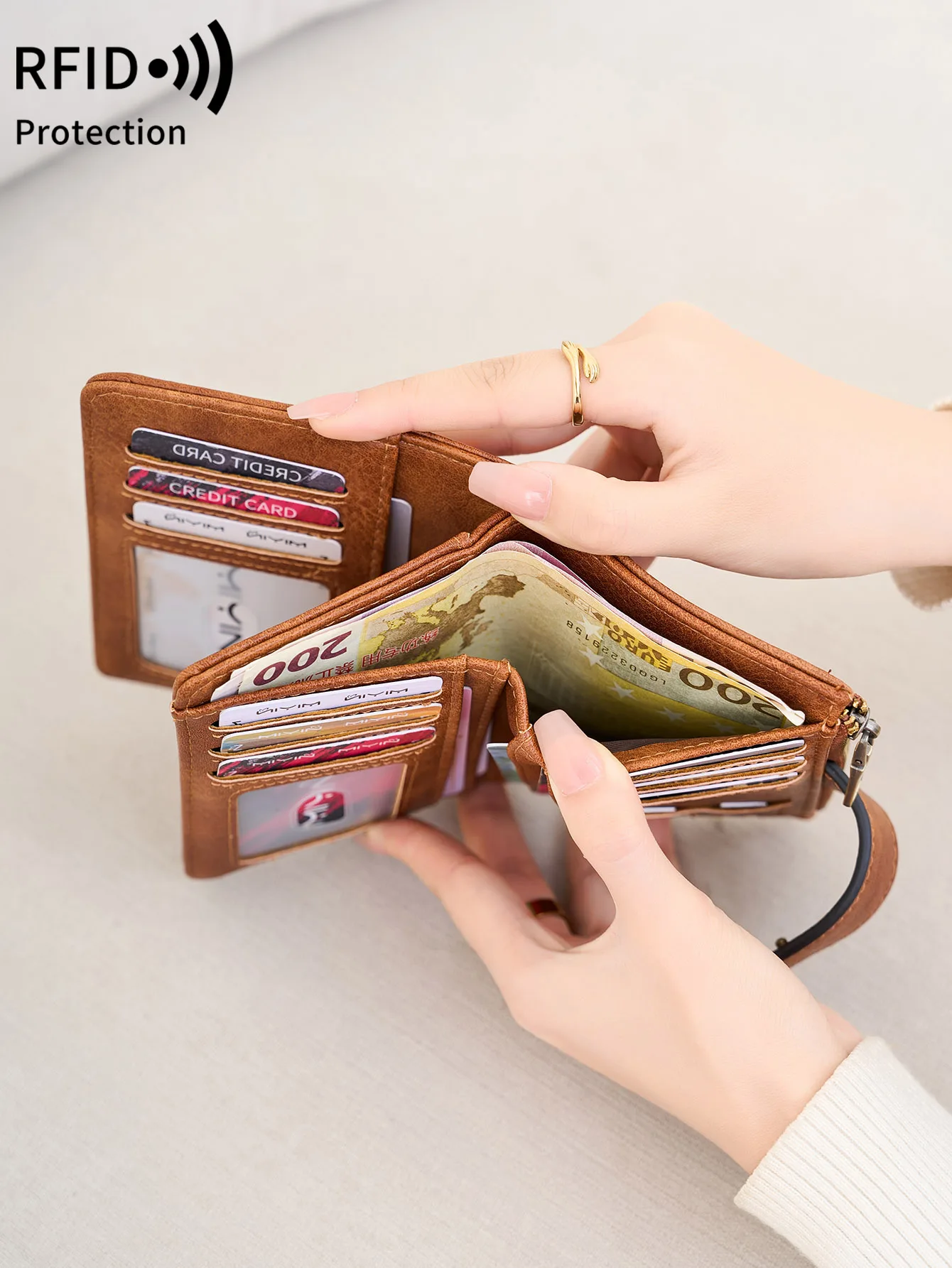 Retro FashionWomen's Wallet RFID Anti-Diebstahl Short Trifold Large Capacity Card Holder Coin Purse ID Card Credit Card HolderWallet