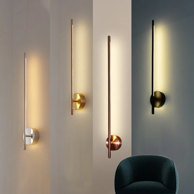 Imagem -02 - Lâmpada de Parede Led Nórdica para Espelho Arandelas de Parede Minimalistas Luz Longa de Parede Ferro Vertical Horizontal Cromo Dourado Rotativo