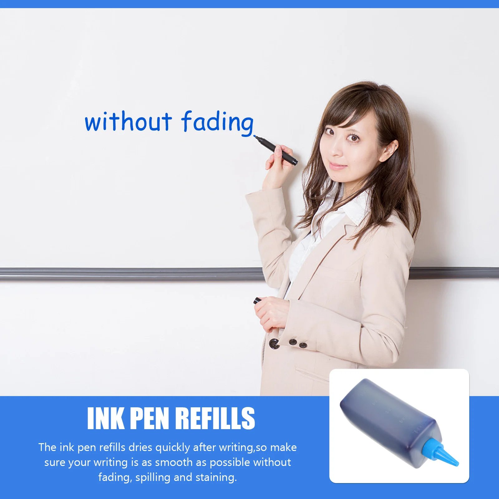 

1Pcs Whiteboard Pen Ink Refill 500ml Blue Quick Dry Smooth Writing Practical Ink Bottle Durable for Home School Office