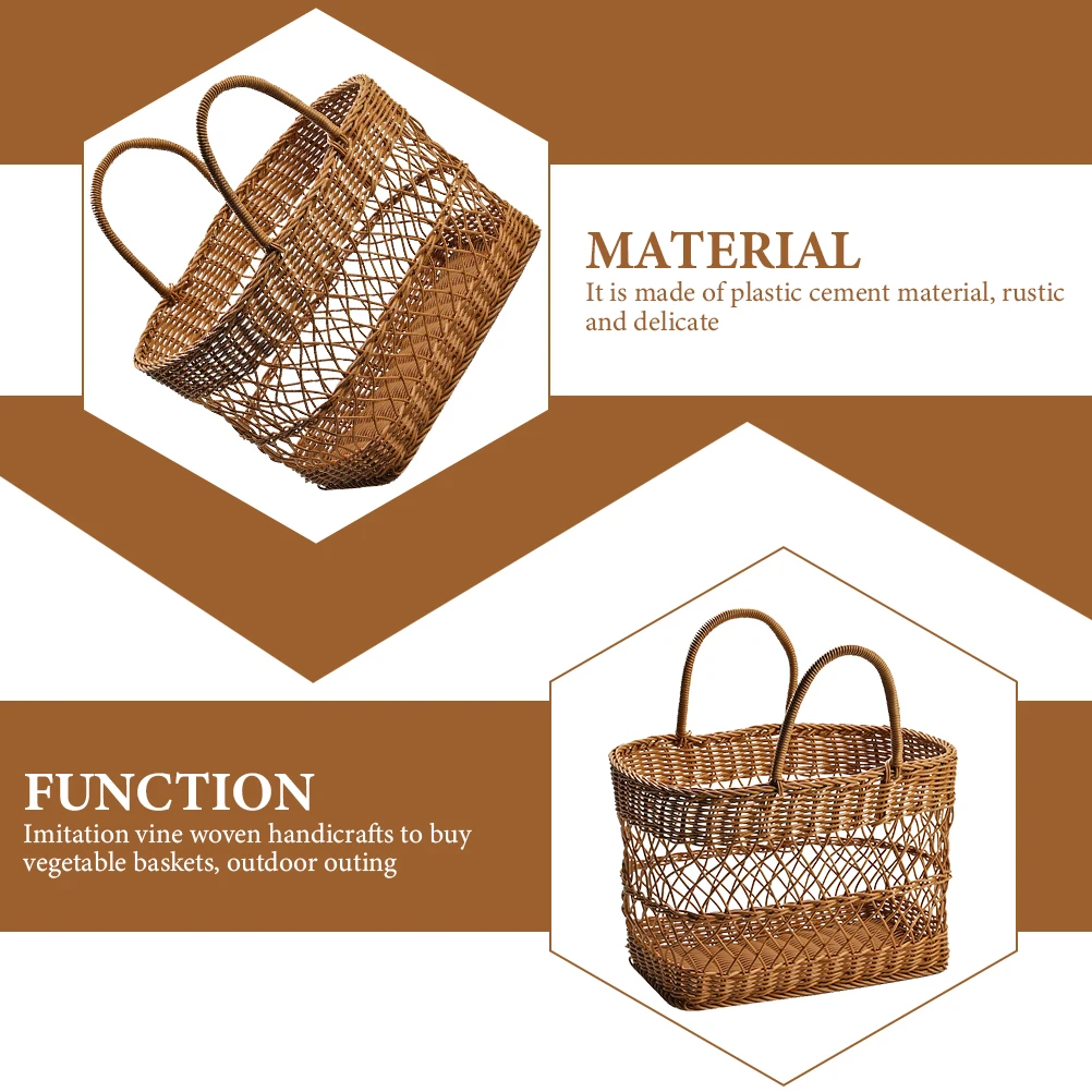 

Rustic Imitation Rattan Woven Basket Multi-Functional Portable Storage Bag For Wedding Home Picnic Camping Delicate
