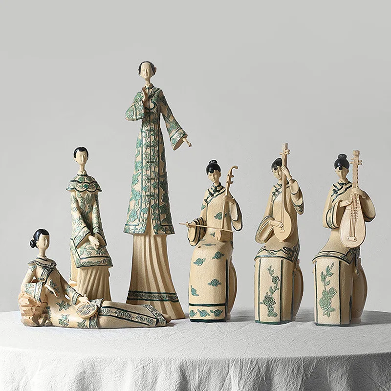 Chinese Retro Girl Sculpture Pipa Ladies Resin Handicraft Ornaments Figure Home Decoration Decorative Figurines Accessories