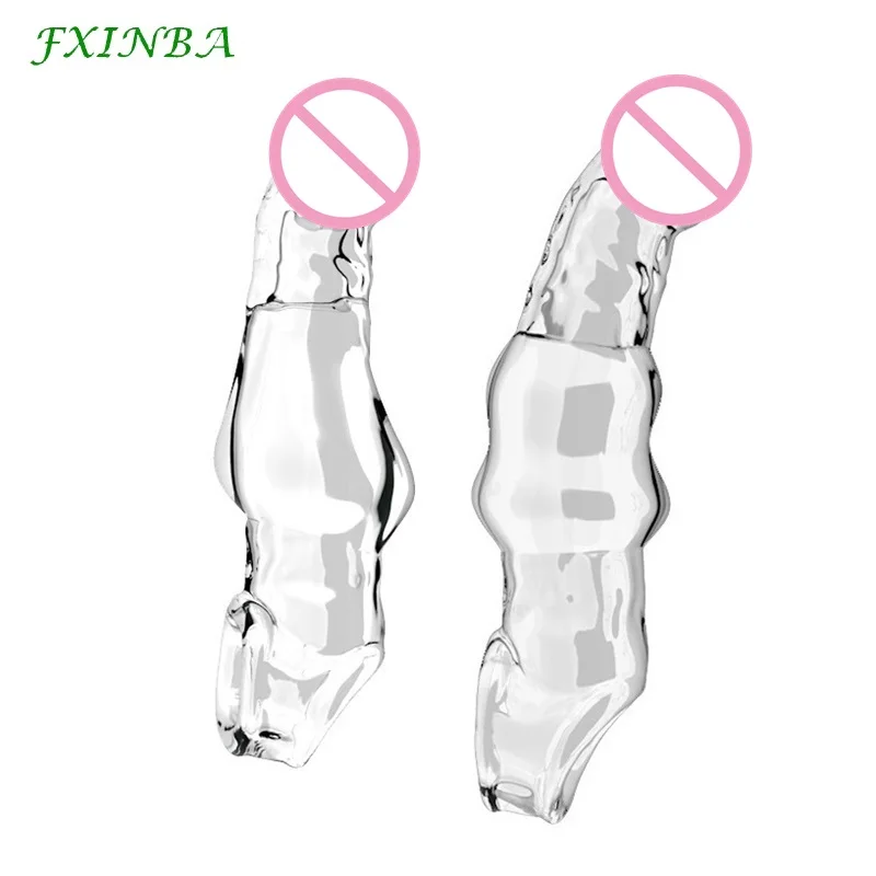 FXINBA 18/21cm Huge Penis Extender Sleeve Thick Clear Sex Toys For Men Reusable Comdom Delay Cock Ring Sleeve Male Enlargers