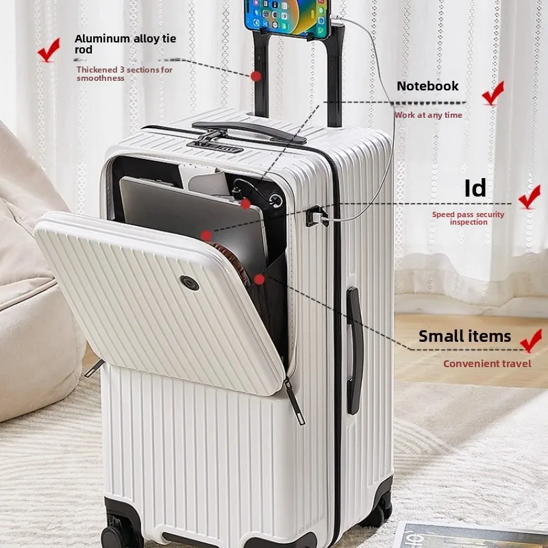 Front open suitcase for boys 20-inch new multi-functional 28-inch large-capacity tie rod password suitcase for women