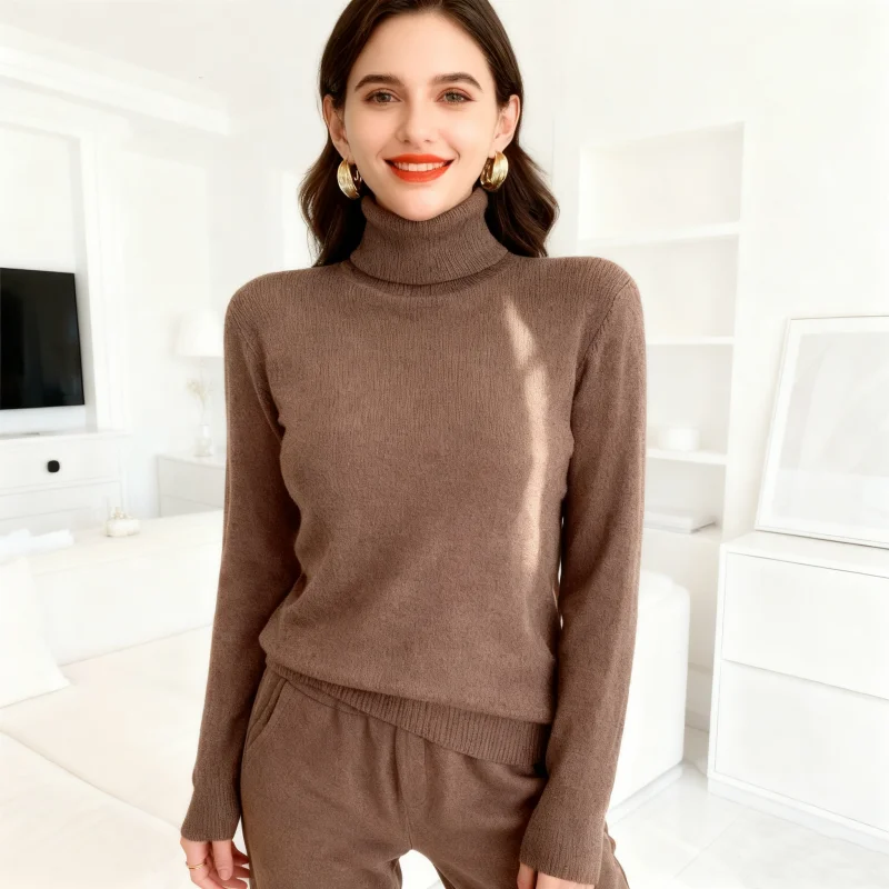 

New Autumn Elegant Slim-fitting Knitwear Winter Women's Turtleneck Long sleeve Sweater Bottoming Shirt Solid Color Top