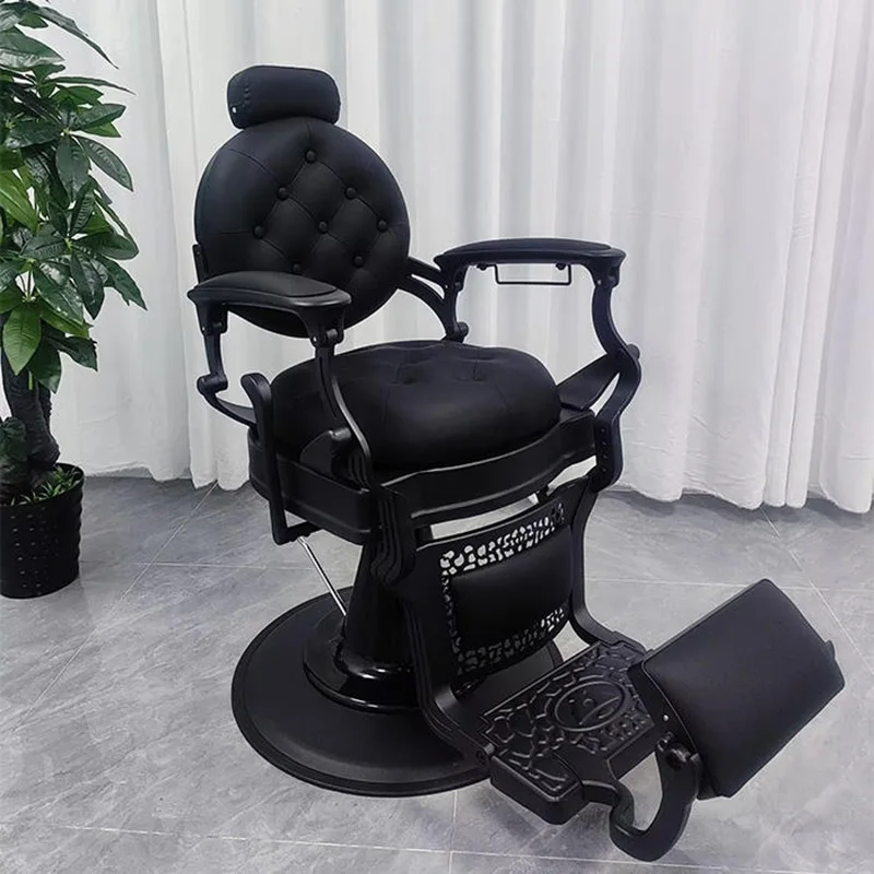 Professional Heavy Duty Hydraulic Pump Black Leather Men's Hair Salon Retro Portable Reclining Premium Barber Shop Chair