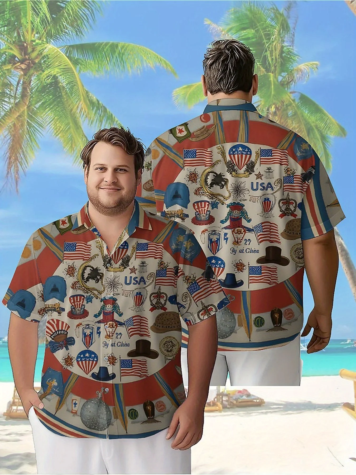

Men's Plus Size Hawaiian Shirts Stars and Stripes, Statue of Liberty, American Eagle Pattern, Button Up Shirts, Unisex Casual