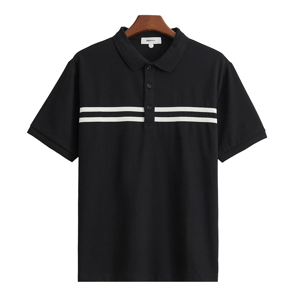 2025 Summer New Oversized Striped Cotton Fabric Lapel T-shirt Polo Shirt Men's Plus Size Moisture Wicking Breathable Tops