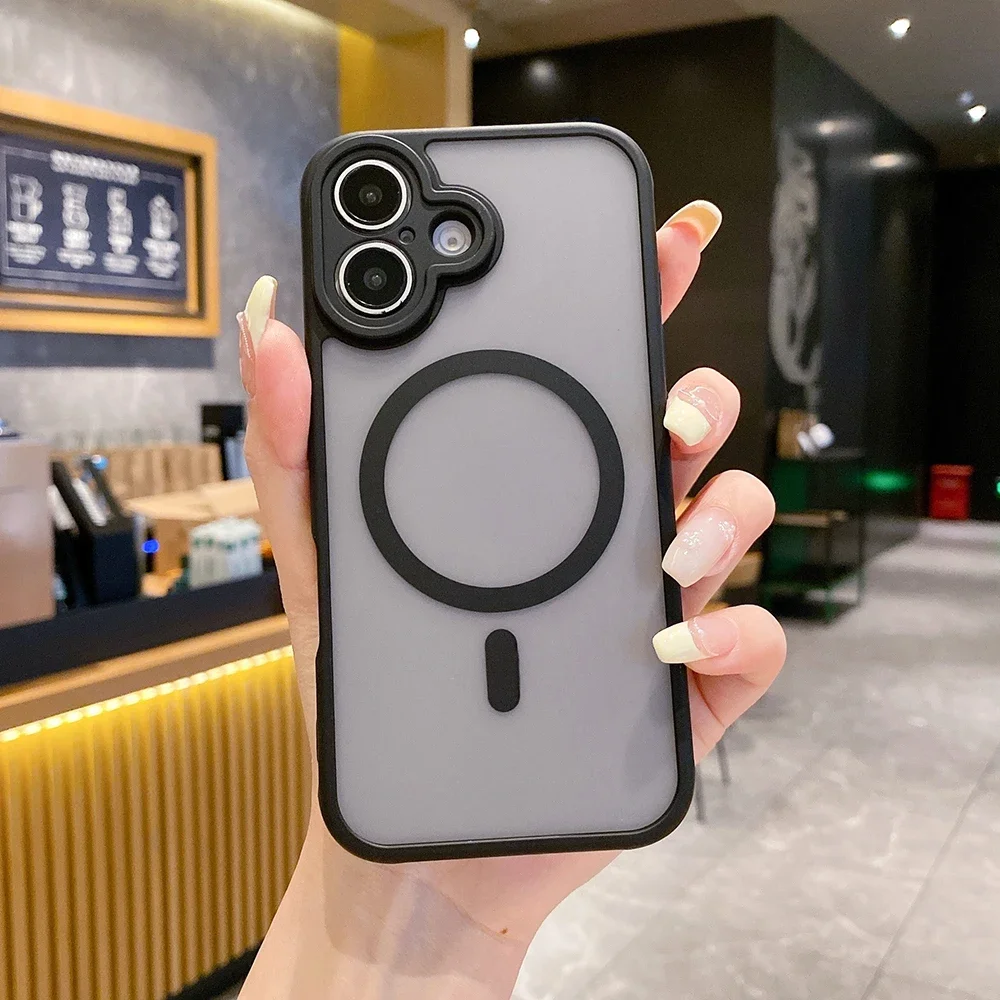 حافظات هاتف مدرعة شفافة غير لامعة لهواتف iPhone 16E 16 15 14 13 11 12 16 Pro Max Plus Magsafe غطاء صلب للشحن اللاسلكي