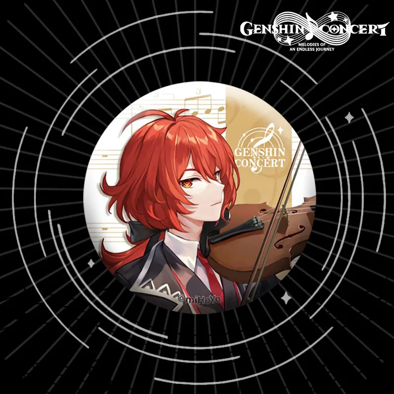 Anime HD Print Metal Badge Game Genshin Impact Symphony Concert Tema Cosplay Broche Venti Klee Diluc Kaeya Ornamento de Halloween