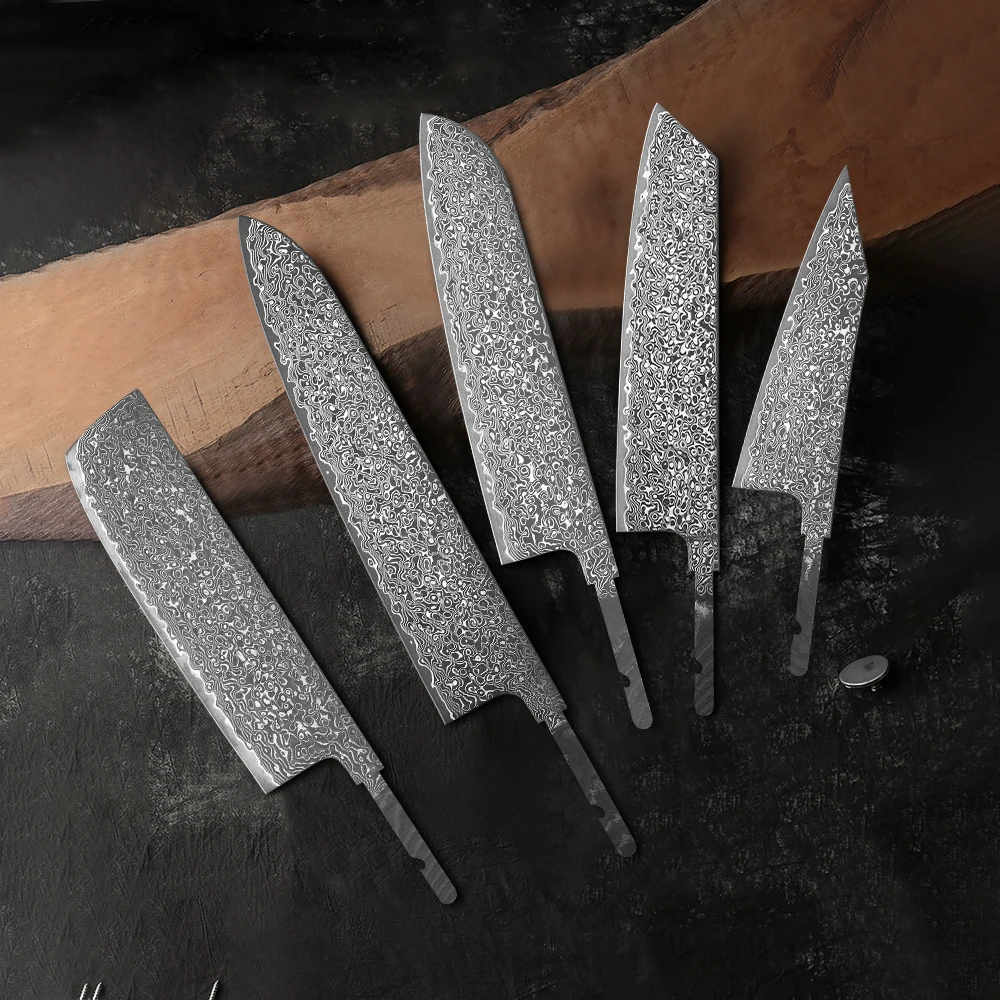 Japanese Hand Forged Chef Knives DIY Blank Blade Full Tang 67-Layer Damascus Steel Kitchen Knife Making Tools Handmade Knife