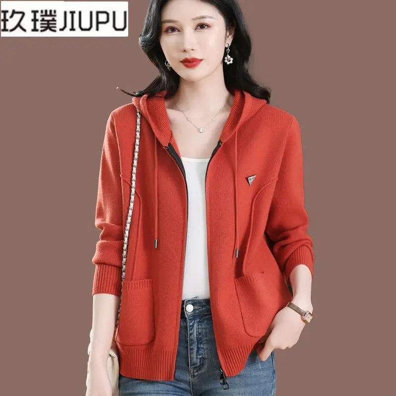 

Spring and Autumn Coat Women's New Hooded Sweater Zipper Sweater Fashionable Loose Middle-aged Mom Top Coat