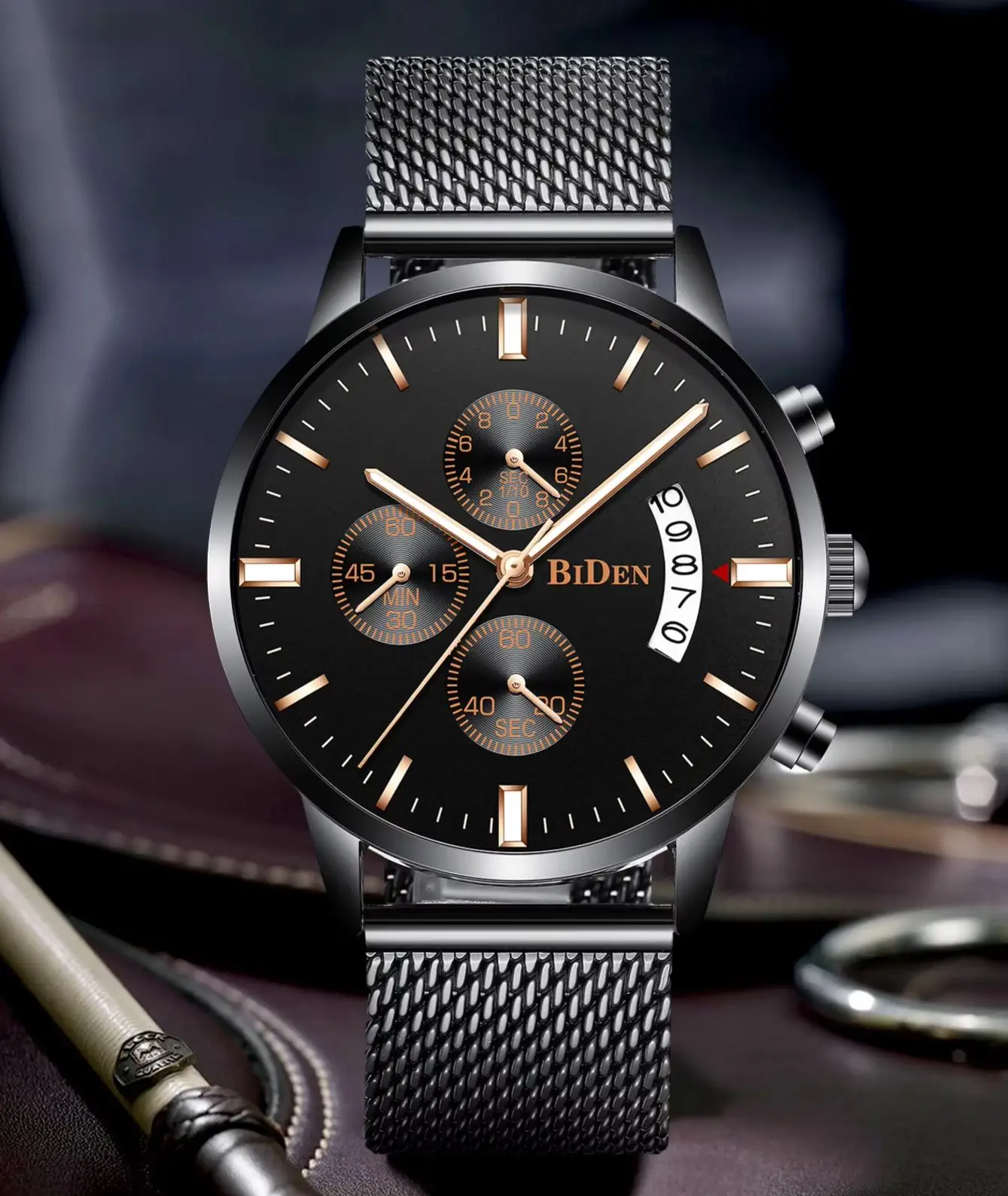 

BIDEN Fashion Quartz Men's Watch Six Needle Night Light Waterproof Business Leisure Clock Valentine's Day Gift Free Gift Box