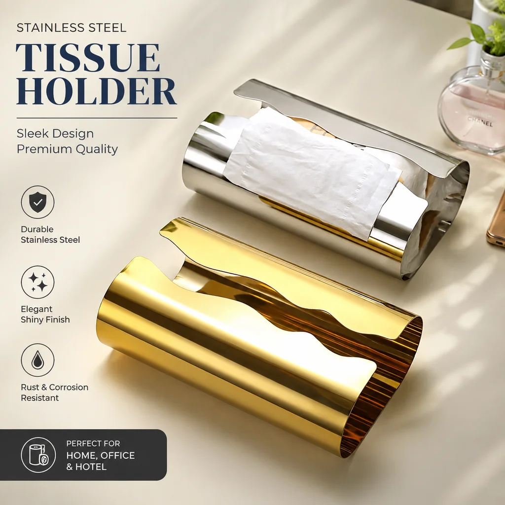 Stainless Steel Tissue Box for Living Room, Desktop Napkin Holder with Modern Table Decoration Design