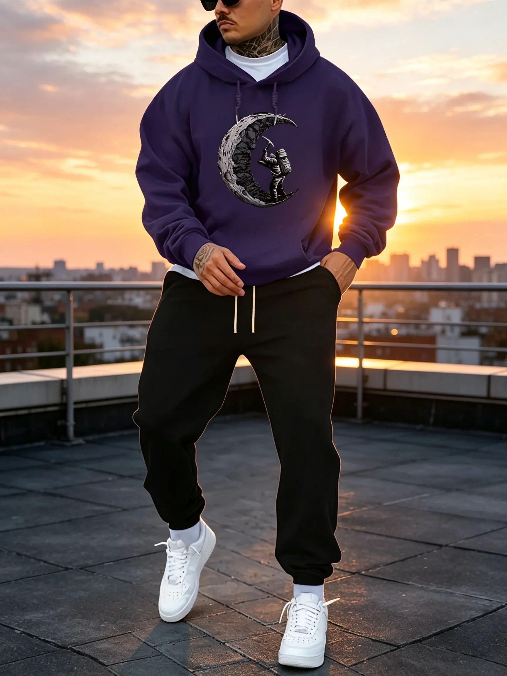 Men Christmas 2‑Piece Tracksuit, Versatile Long Sleeve Hoodie & Drawstring Pocket Jogger Pants for  Autumn Winter Outdoor Wear view 3