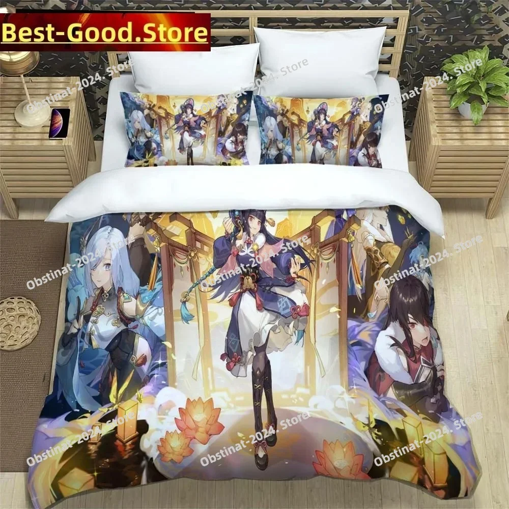 3D Anime Genshin Impact Animation Bedding Set Duvet Cover Full Queen King Size Pillowcase Bed Printed Bed Set Aldult Kid Bedroom
