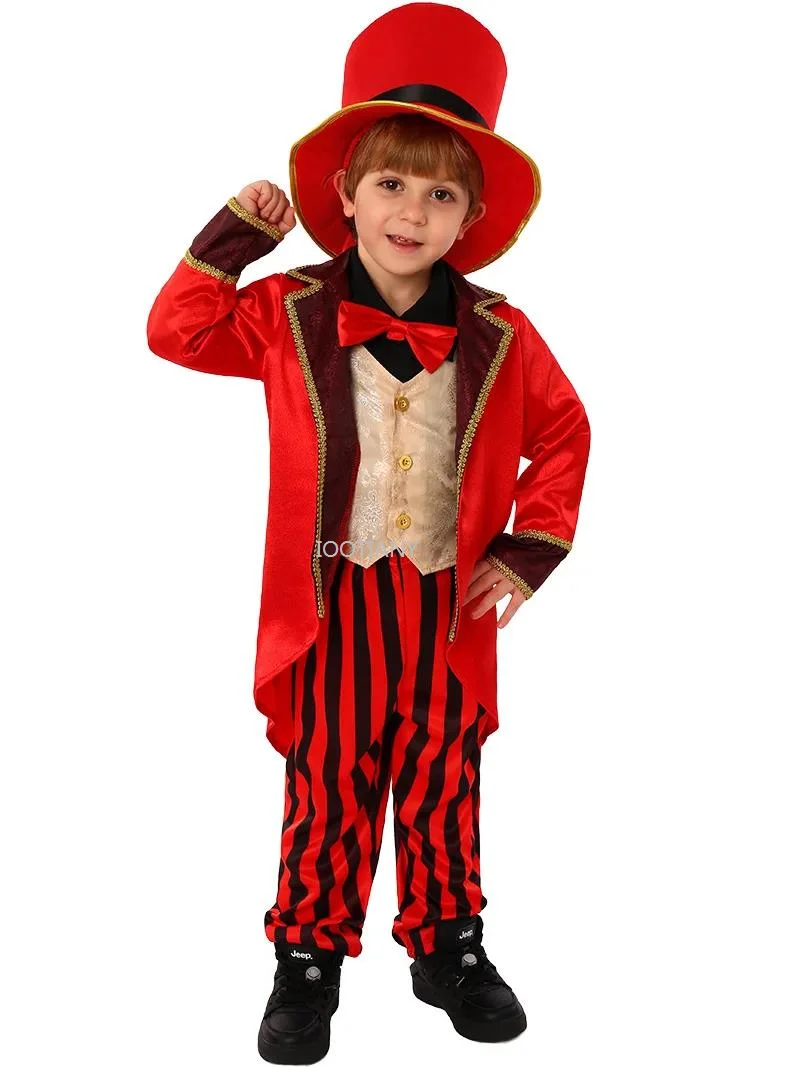 2024 Circus Professional Role-playing Clothes Animal Trainer Cosplay Red Suit With Hat For Kid Party Stage Performance Costumes