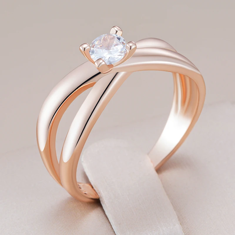 Kinel Hot Simple Glossy Cross Rings For Women Fashion 585 Rose Gold Color With Natural Zircon Accessories Daily Fine Jewelry