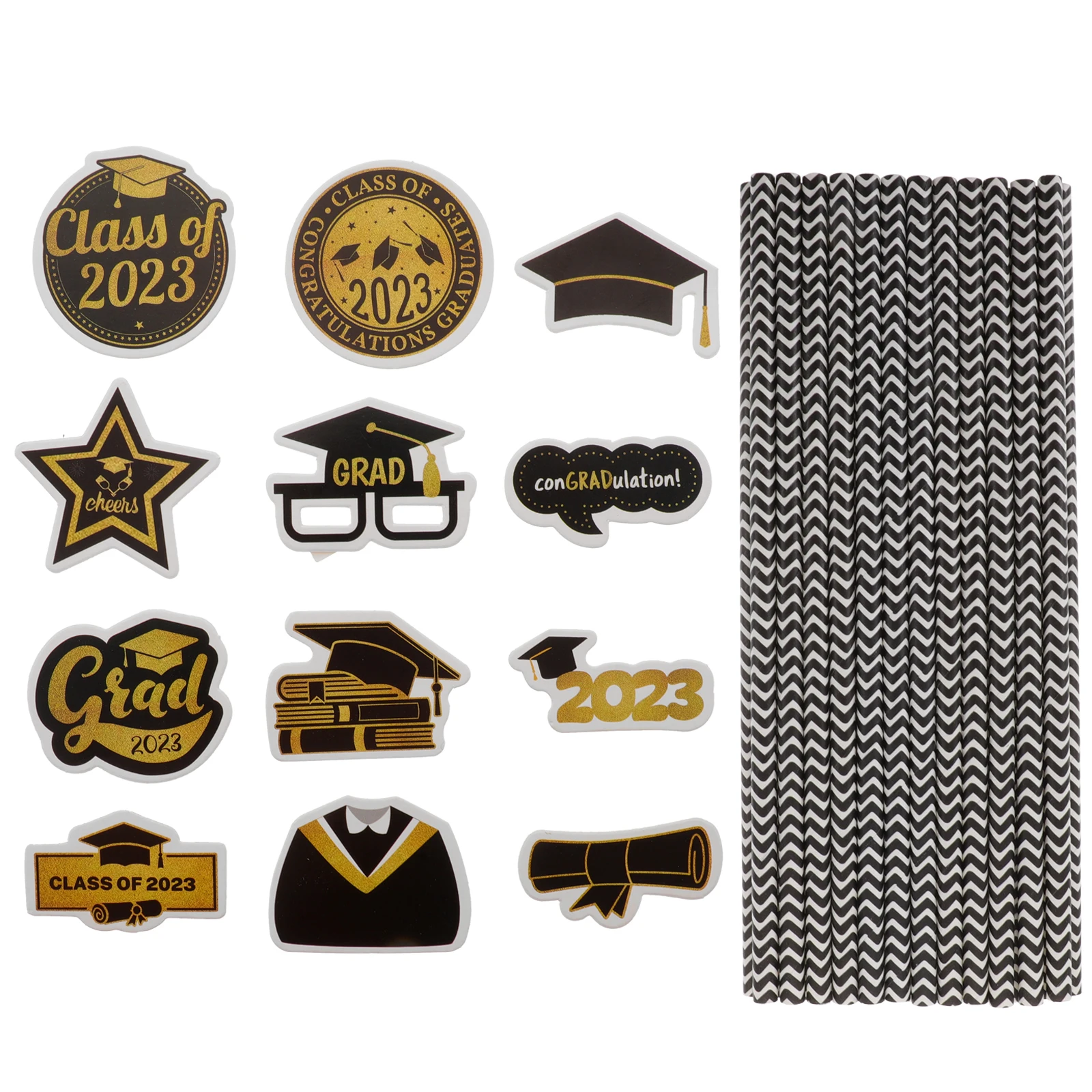 

24Pcs Graduation Straw Paper Striped Cocktail Staws Graduation Season Drinking Party Supply Fun Grad Straws Drinking Straws