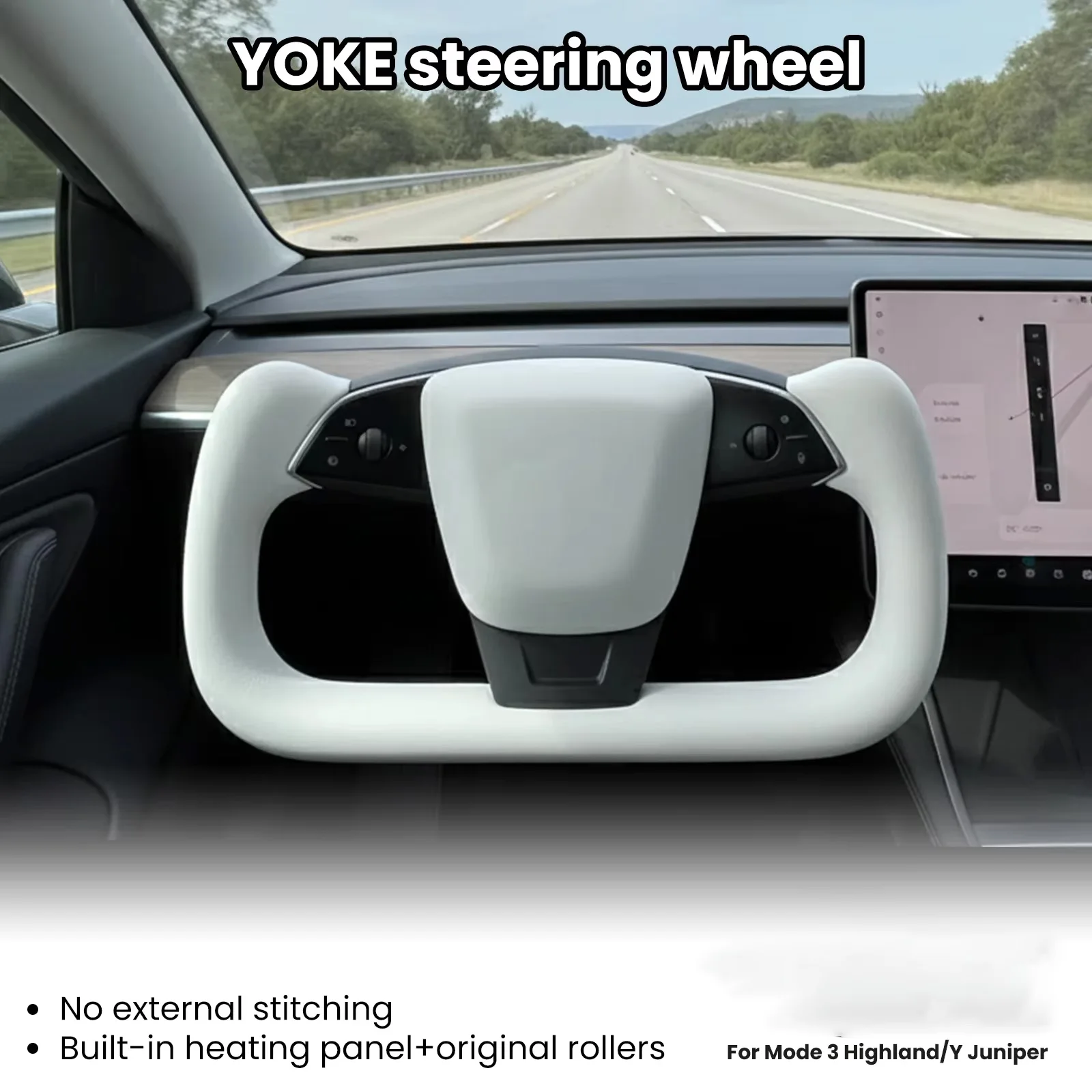 

Newest Yoke Handle for Tesla Model Y Juniper 2025 Steering Wheel With Heating NAPP Leather Alcantara Steering Wheel Accessories