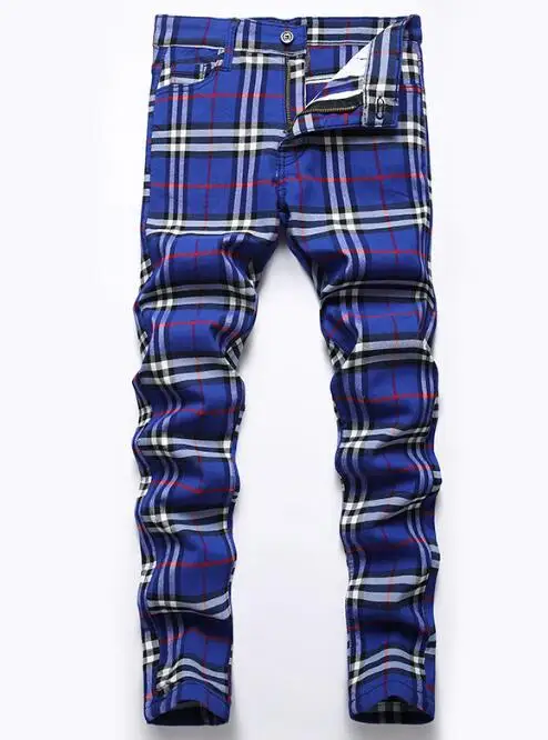 Men Business Casual Pants , Pencial Checked Trousers,Street Wear High Stretchy Scottish Style Pants