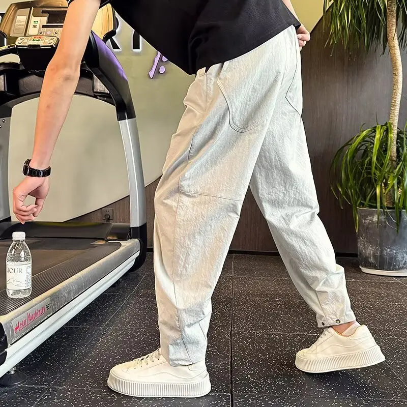 

Новинка лета 2024, молодежные брюки, мужские модные повседневные брюки, свободные прямые брюки, модные брендовые брюки с изогнутыми ножами, длинные брюки