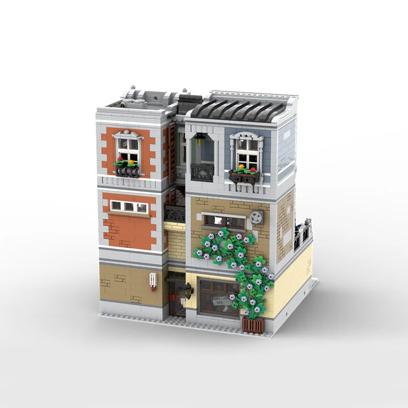 Cidade rua vista modelo moc tijolos de construção brinquedo loja e chapéu loja tecnologia modular presentes feriado montar crianças brinquedos terno