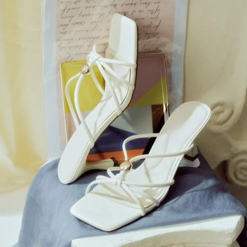2026 Summer New Fashion Drag Fashion Square Toe Open Toe Cross Thin Strap High Heel Women's Shoes