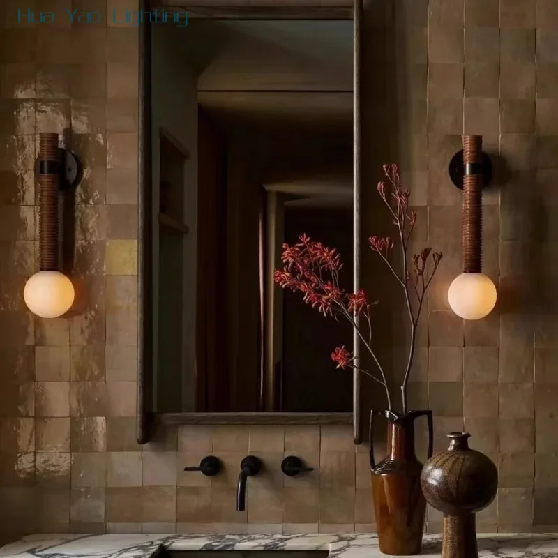 Casa Modern Style Retro All Copper Leather Wall Lamp Design Model Room Living Room Bedroom Bedside Decorative Lighting Fixtures