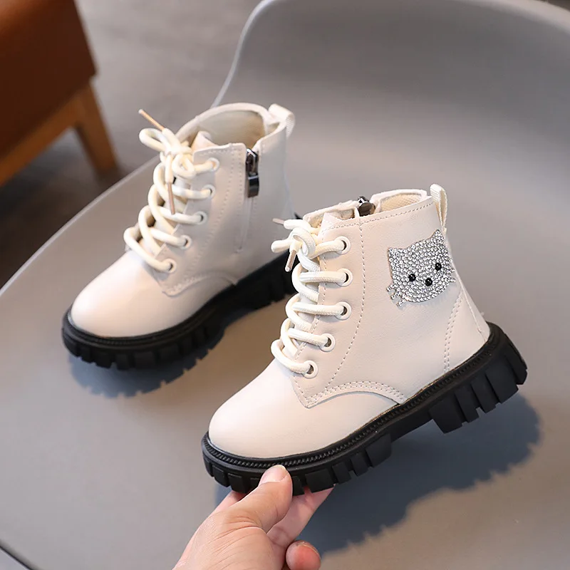 Girls Ankle Boots Princess Fashion Non-slip Boys PU Leather Short Boots Kids Spring Autumn New Outdoor Toddlers Leather Botas