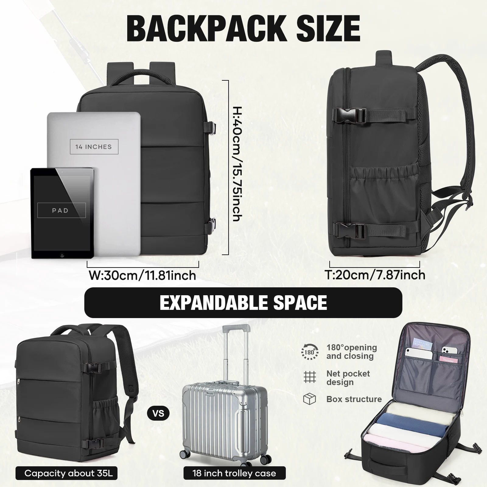 حقيبة الظهر السفر 40x20x30 Ryanair حقيبة لابتوب الموضة المرأة مقاوم للماء على ظهره المقصورة حقيبة حمل على حقيبة ظهر للكمبيوتر المحمول حقيبة مدرسية #3